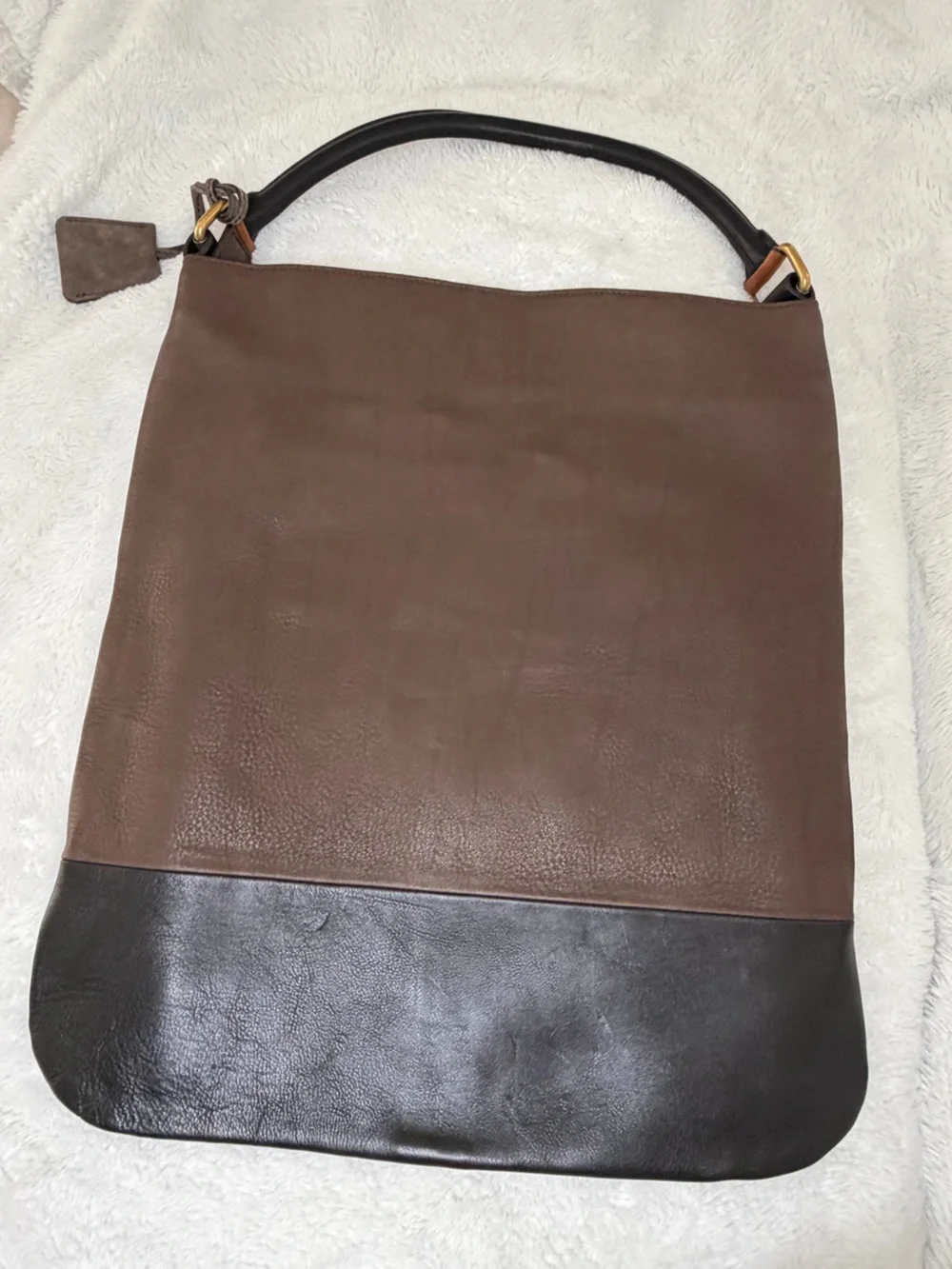 Celine Brown Leather Messenger Bag with Tan & Yellow Strap Accent